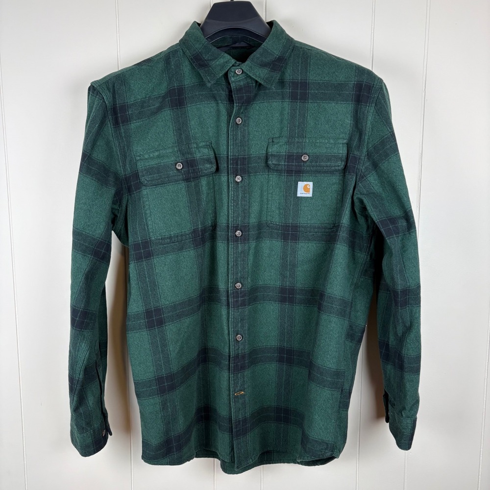 Carhartt Loose Fit Heavyweight Heavy Flannel Shirt Green Black Plaid TW4451-M L